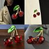Cherry Fruit Brooch Pin For Women With Metal Finish Fashionable Accessory For Gift Giving