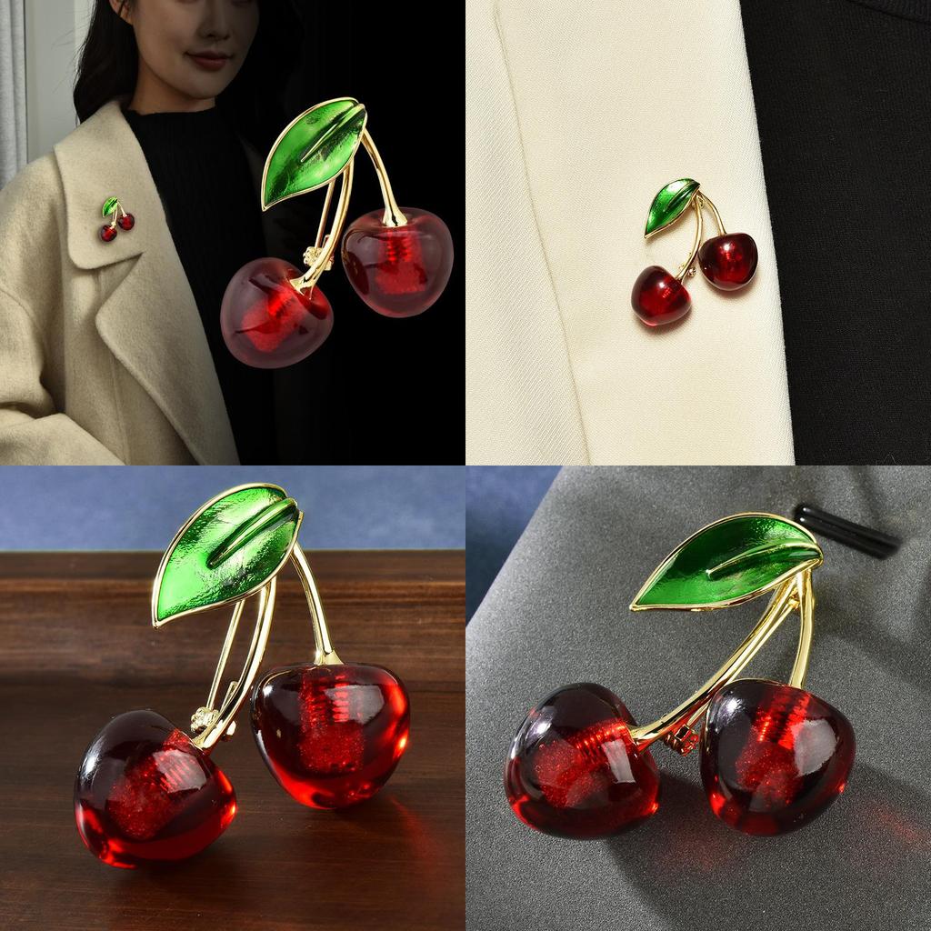 Cherry Fruit Brooch Pin For Women With Metal Finish Fashionable Accessory For Gift Giving