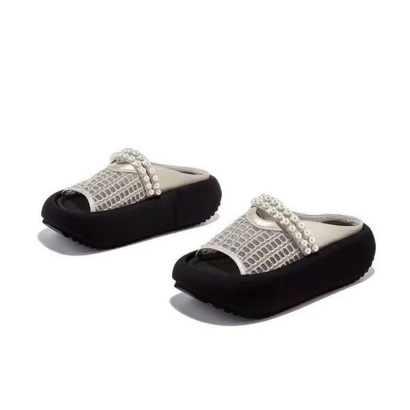 

Hollow bag head half slippers summer new versatile breathable flat bottom beach hole shoes 40 бежевый