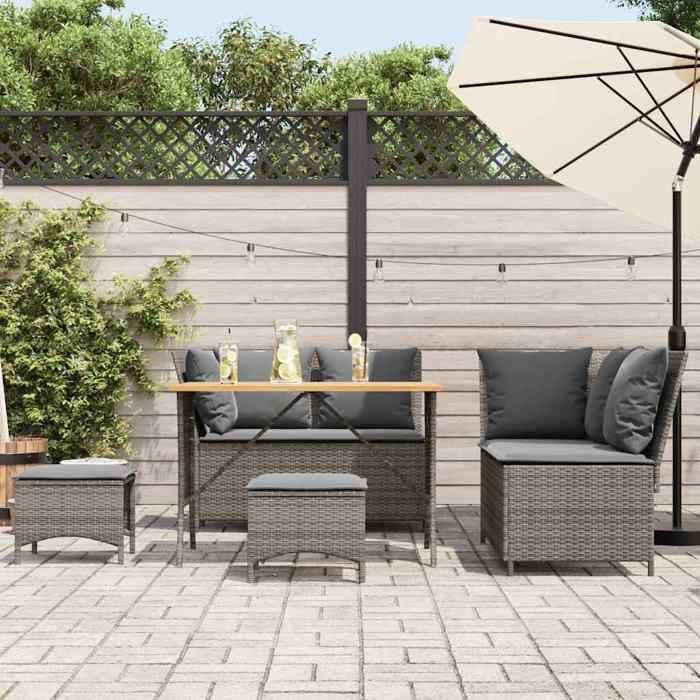 VidaXL Garden Lounge Set 5 Pcs with Grey Cushions Wicker, Outdoor Sofa Set, Garden Furniture Set, 3365346