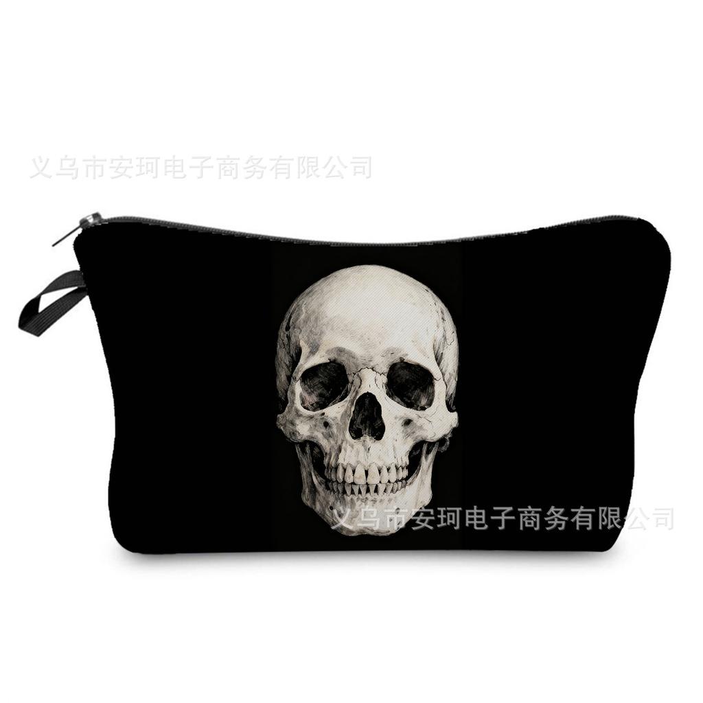 Women Skull Print Cosmetic Bag Toiletries Organize Travel Storage Case 6359