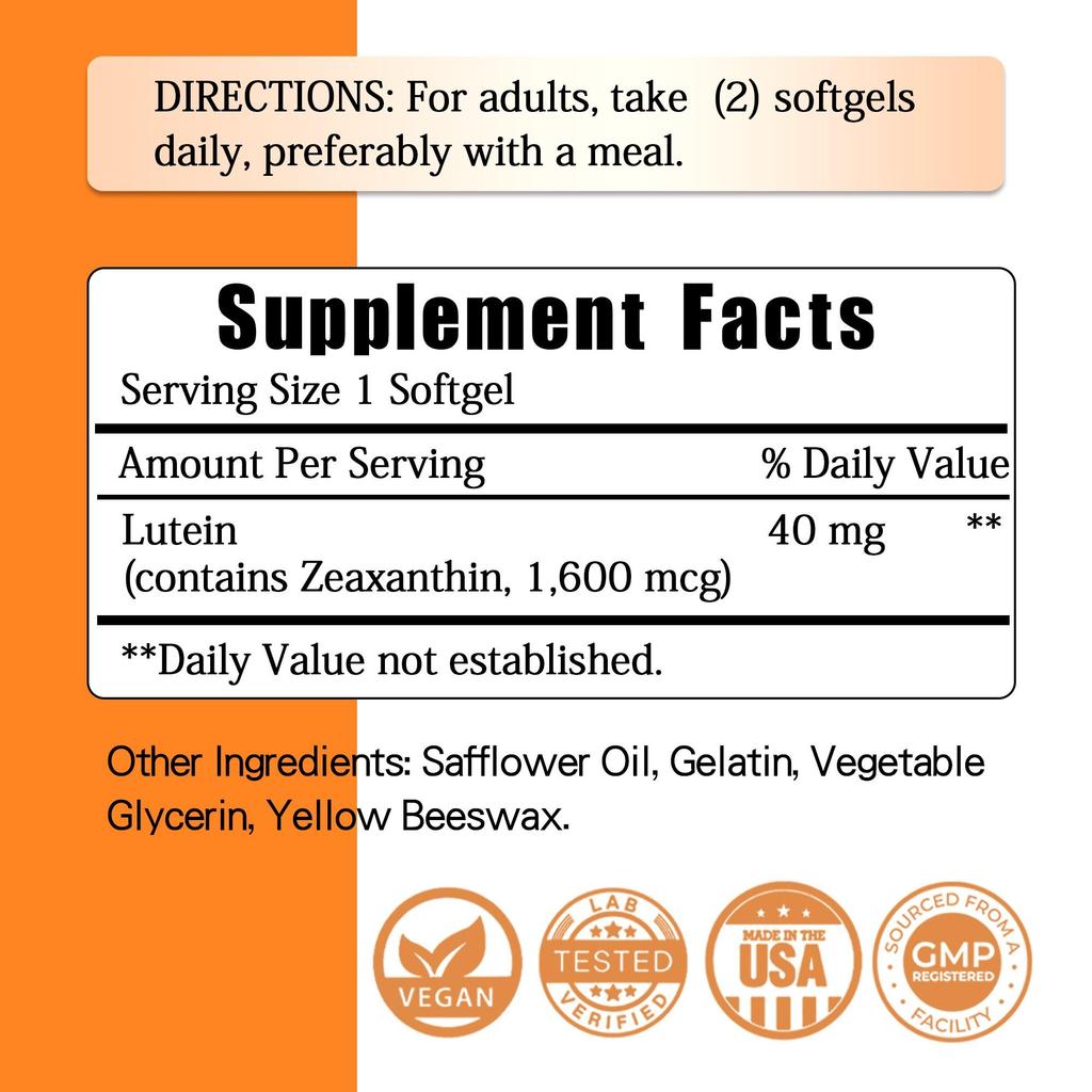 Lutein 40mg Kapseln, ein augenschützendes Vitaminpräparat, unterstützt die Augengesundheit und lindert Augenermüdung, 120 Kapseln.
