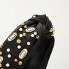 Women Fun Sports Football Embellished Headband Pearl Rhinestones Jeweled Headband Wide Top Knotted Hairband Headpiece