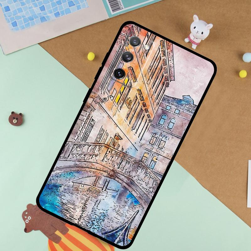 Voyage Italie Rue Venise Étui Pour Samsung Galaxy S23 S22 Ultra S21 S20 FE S8 S9 S10 Note 10 Plus Note 20 Ultra Housse