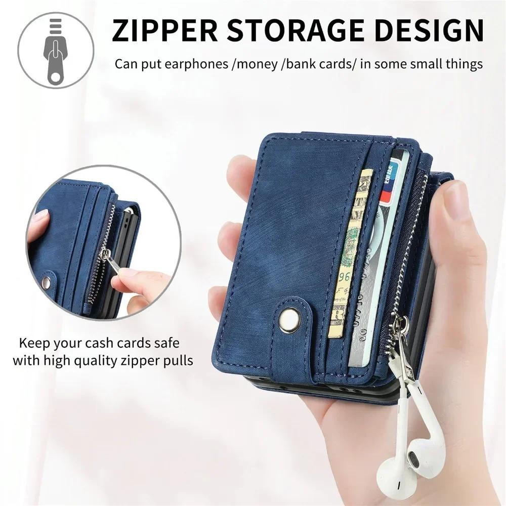 Étui portefeuille amovible en cuir 2 en 1 pour Samsung Galaxy Z Flip 7 fe 6 5 4 3 Flip7 Flip6 Flip5 5G Étui de téléphone avec porte-cartes