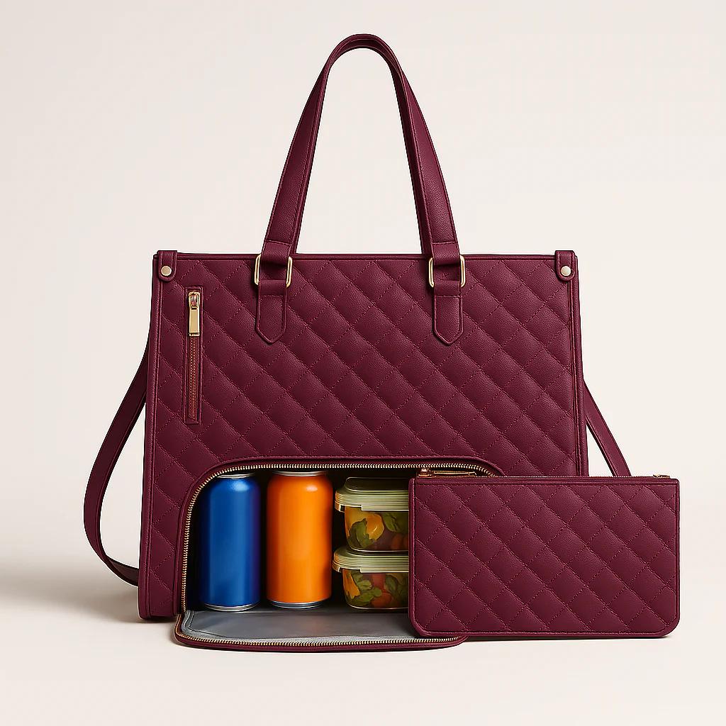 High-Quality Insulated Black Diamond Lattice Lunch Bag, Handbag, and Crossbody Tote