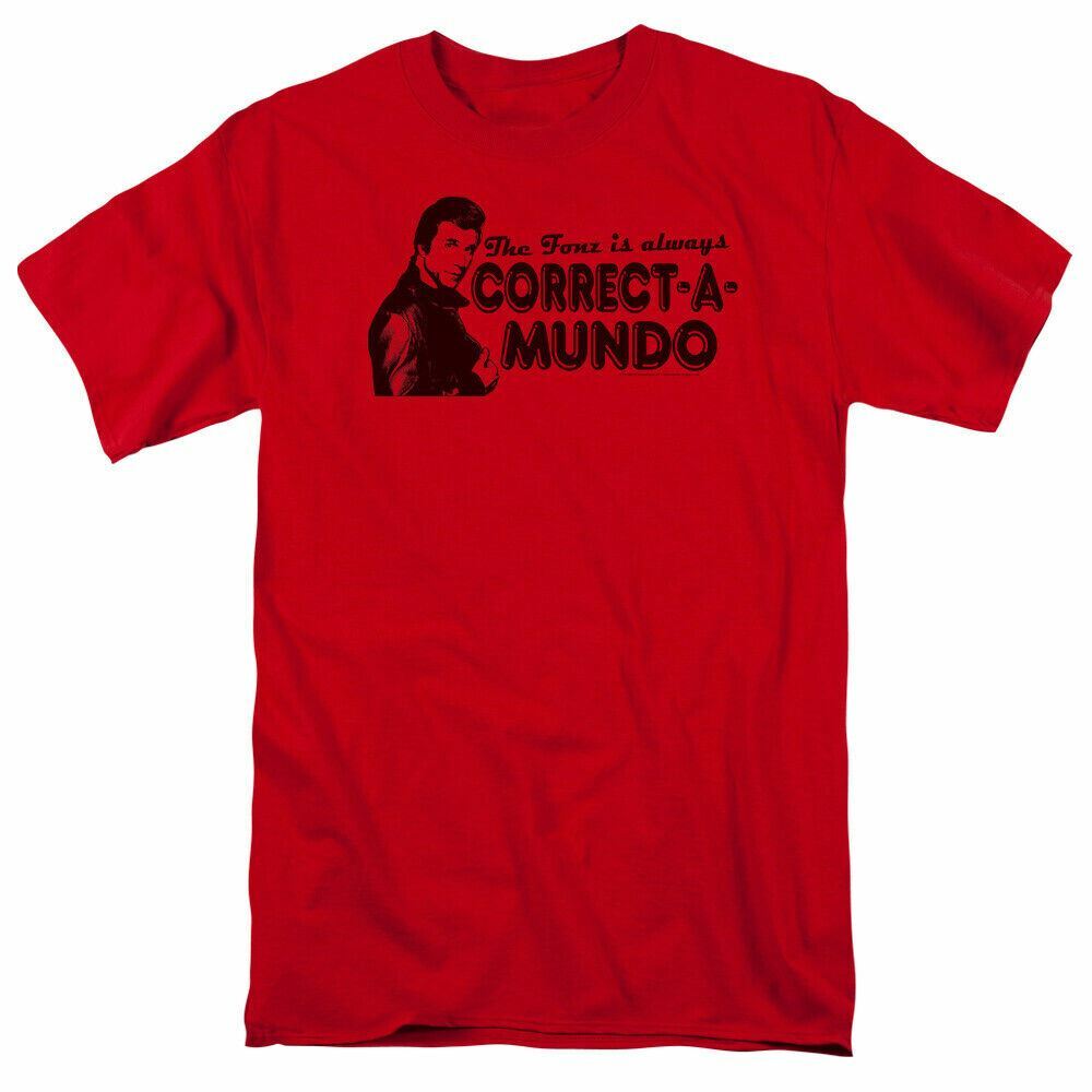 Happy Days Correct A Mundo T Shirt Mens Fonzie Licensed Classic TV Show Red S