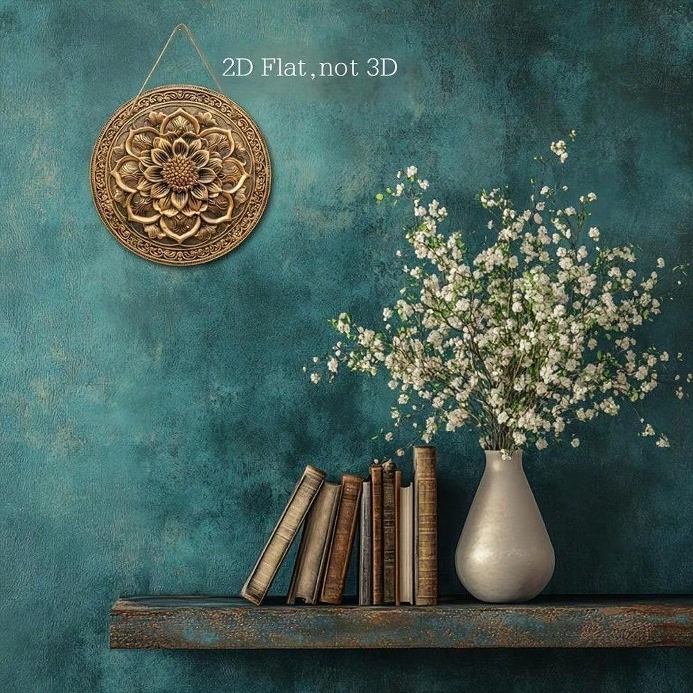 Ručně vyřezávané dřevěné mandalové nástěnné umění 8palcová kulatá geometrická dekorace pro domov Bohemický Květ života Ornament