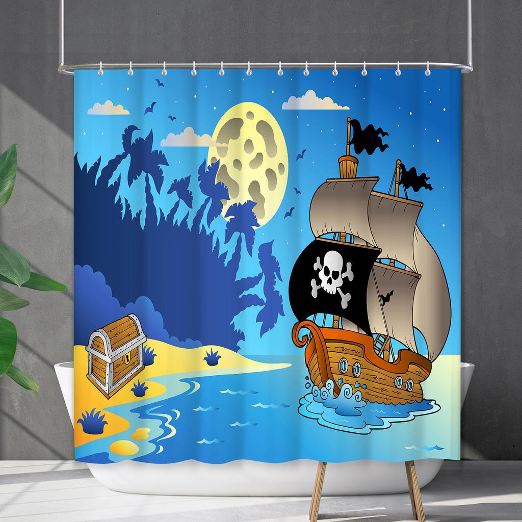 Badezimmervorhang Wasserdichter Duschvorhang Digitaldruck Animation Freies Stanzen Toilettentrennvorhang Duschstoff