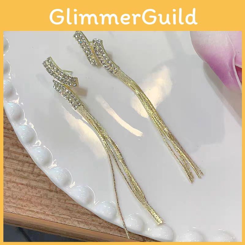 Minimalist Long Alloy Tassel Earrings With Full Rhinestones For Fashion Female