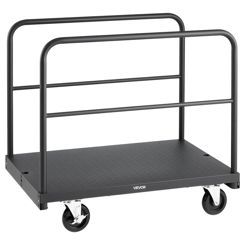 Drywall Cart Dolly, 816 Kg Load Capacity, 2-in-1 Steel Panel Truck Cart with 12.5 Mm Swivel Casters, 91.4 X 61 Cm Platform Truck with 4 Side Handrails