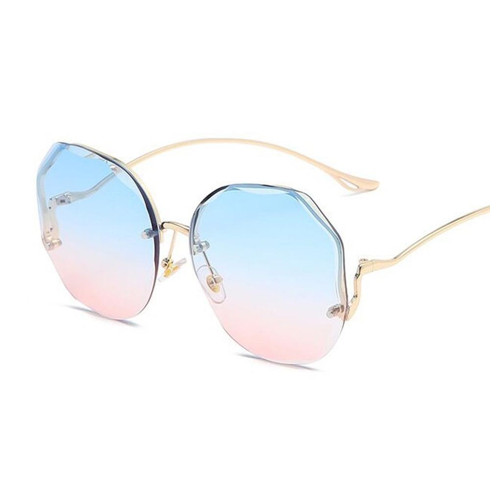 Luxe Ronde Gradiënt Zonnebril Vrouwen Metalen Gebogen Tempels Brillen Oceaan Randloze Mode Zonnebril Dames UV400