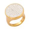 18K Gold Plated Stainless Steel Ring with White Clay and Full Diamond, Fashionable and Luxurious Index Finger Accessory