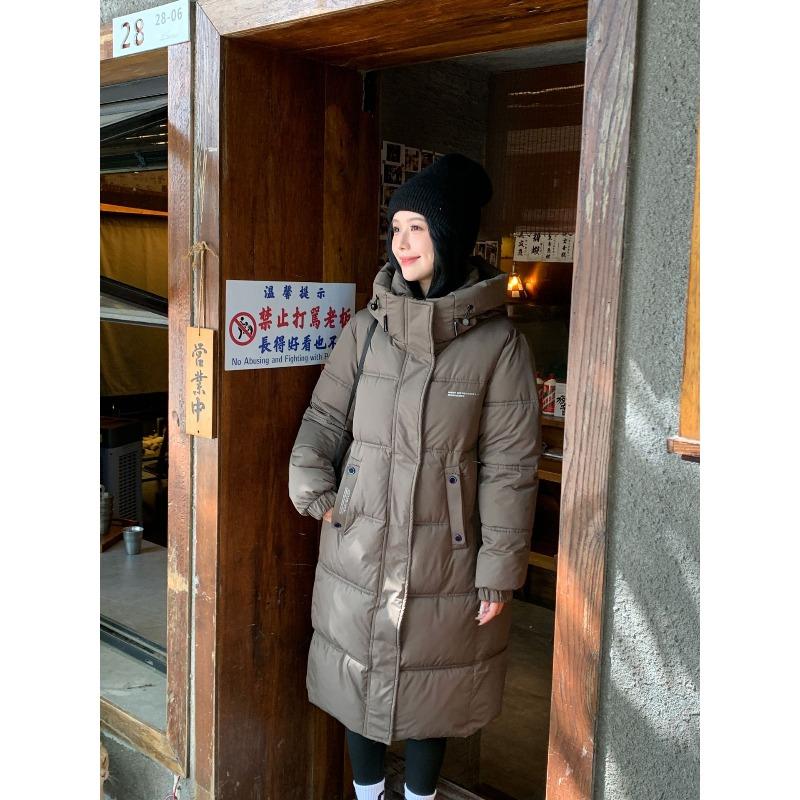 

Длинная куртка-пуховик с капюшоном выше колена для женской зимы, новая свободная куртка с хлопковой подкладкой, утолщенная теплая куртка с хлопковой подкладкой XXL темно-коричневого