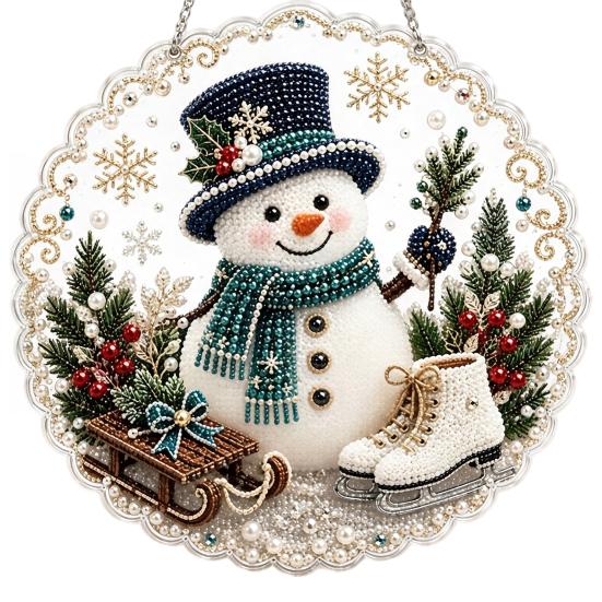 Holiday Window Hanging Decor Christmas Faux Pearl Painting Suncatcher Kit, 3D Nativity/Santa Claus/Bird/Tree Creative Handcrafts Beads Art Craft,