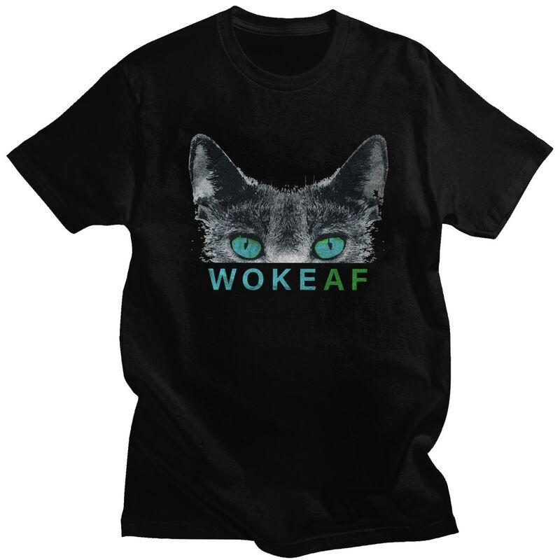 Woke AF Black Cat T Shirt Unisex Short Sleeve Tshirts Summer Streetwear Casual Graphic Tee Father Loose Oversized Clothing