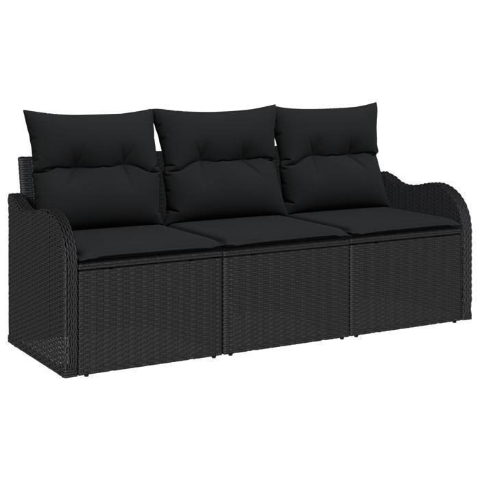 VidaXL Ensemble de Canapé de Jardin 3 Pièces avec Coussins Noir Poly Rattan 3354232