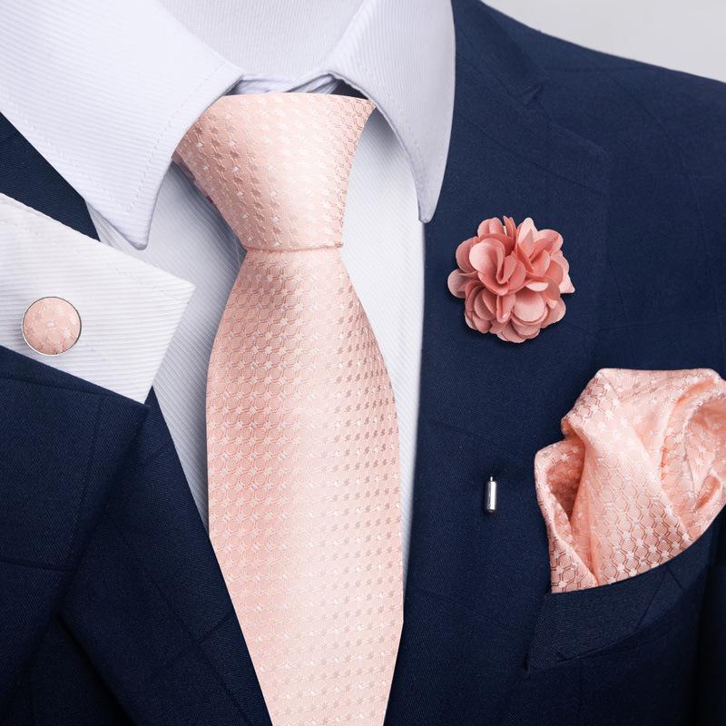 Brown Paisley Men's Tie, Pocket Square, Cufflinks & Boutonniere Set for Business Formal Wear.
