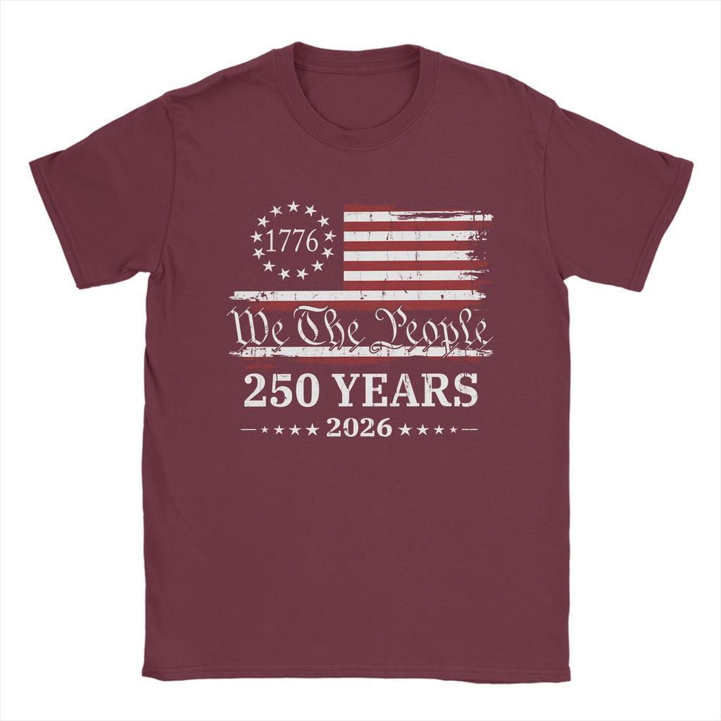 250 Years American Flag T Shirt Unisexs Pure Cotton Vintage TShirt Round Collar Tee Shirt Short Sleeve Tops Printed