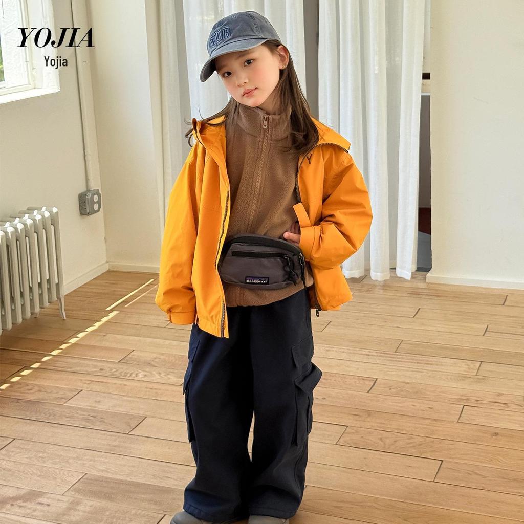 YOJIA Flickors 3-i-1 Avtagbar Vattentät Jacka - Trendig Höst/Vinter 2025 Vindjacka