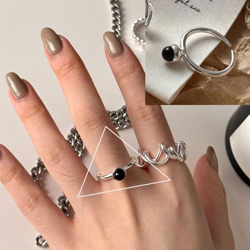 925 Sterling Zilveren Ring voor Vrouwen Meisje Gift Blace Steen Kristal Glazuur Retro Punk Open Sieraden Dropship Groothandel