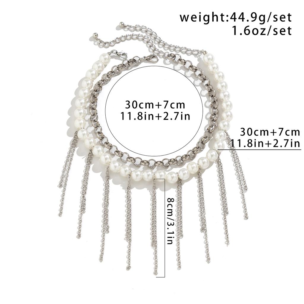 Ingemark 2Pcs Multilayer Imitation Pearl Tassel Link Chain Necklace for Women Vintage Beads Choker Y2K Jewelry Wed Accessories