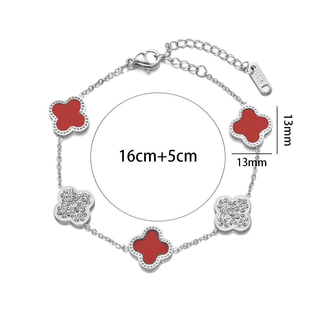 18K Titanium Steel Four-Leaf Clover Bracelet Fashion Charm Hand Jewelry Five-Leaf Bracelet