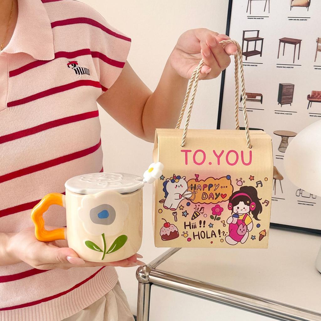 Tulip Cup Ceramic Cup Mug with Lid Girl Giving Friend Teacher Birthday Gift Practical Souvenir