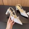Fashion High Heels Women Patent Leather Pointed Toe Bow One Strap Temperament Block Heel Single Shoes Women Gentle Bridesmaid Shoes