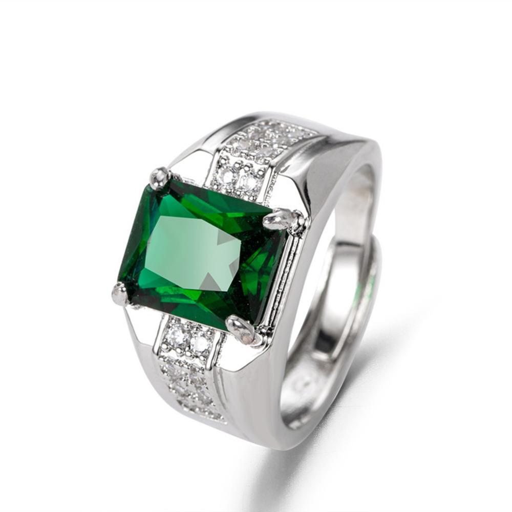 WOSIKATE Vintage Square Emerald Zirconia Gemstone Adjustable Ring For Men Copper Jewellery Business Sapphire Ring