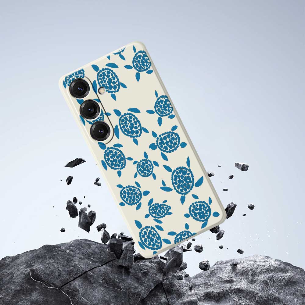 For Samsung Galaxy S25 Case Blue Turtle Pattern Printing Straight Edge TPU Phone Back Cover