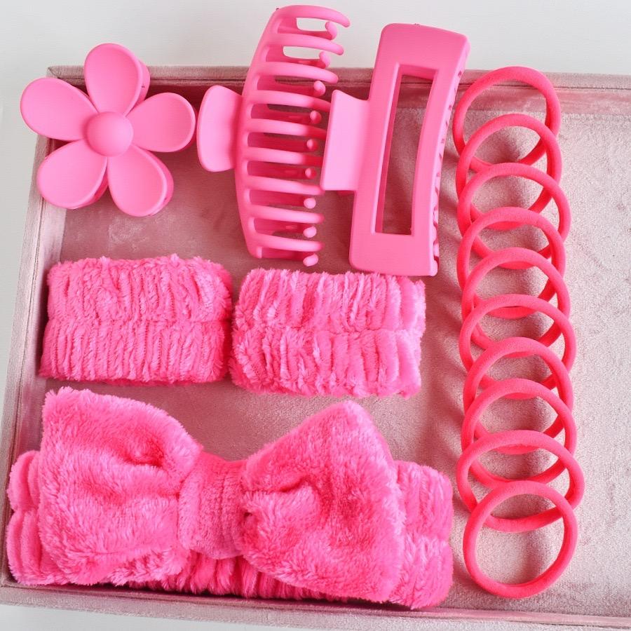 16pcs Set Spa Washing Fluffy Wristband Bow Headbands Flower Hair Claw Women's Hair Accessories