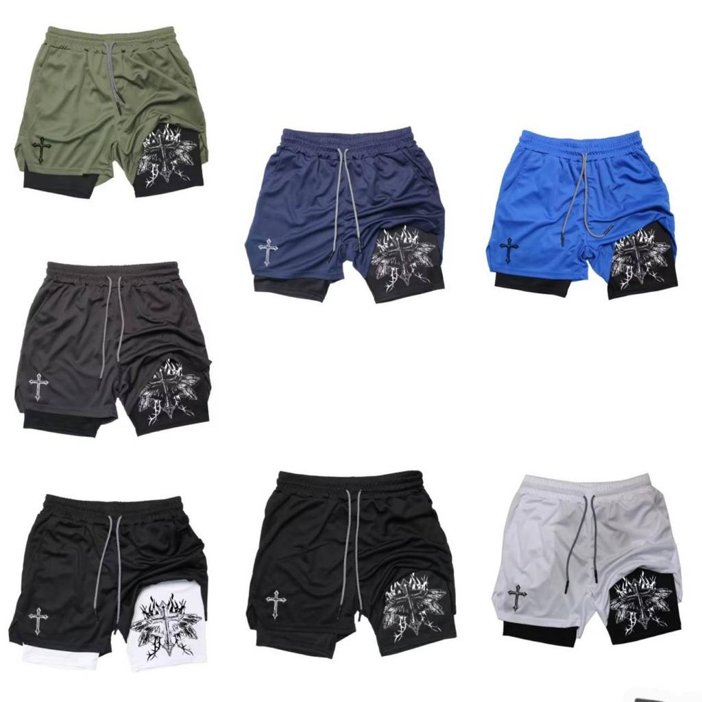 Muay Thai Kick Boxing MMA Shorts Cross Christian God Men Women Unisex Double Layer Quick Dry Breathable Sport Gym Fitness Workout