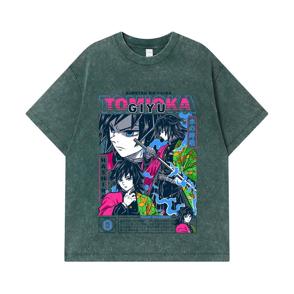 275 GSM Washed T-shirts 100% Cotton Demon Slayer V10 Tomioka Print Unisex Heavy Cotton T Shirt