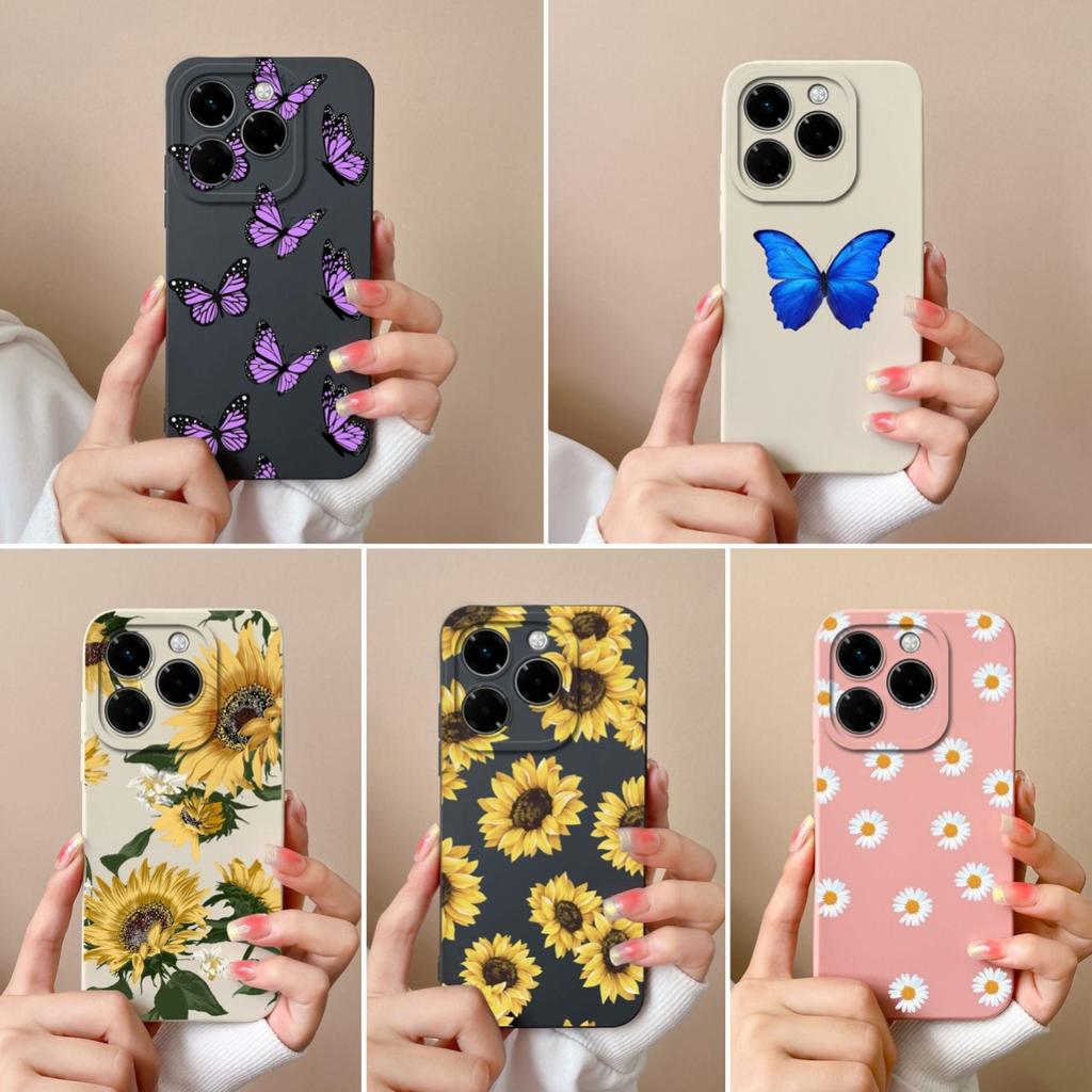 Compatible For Infinix Note 40X Zero 40 Smart 9 Hot 50 50i 50Pro Plus 5G 4G Soft Case Pretty Butterfly Fancy Sunflower Silicone Shockproof For Infinix