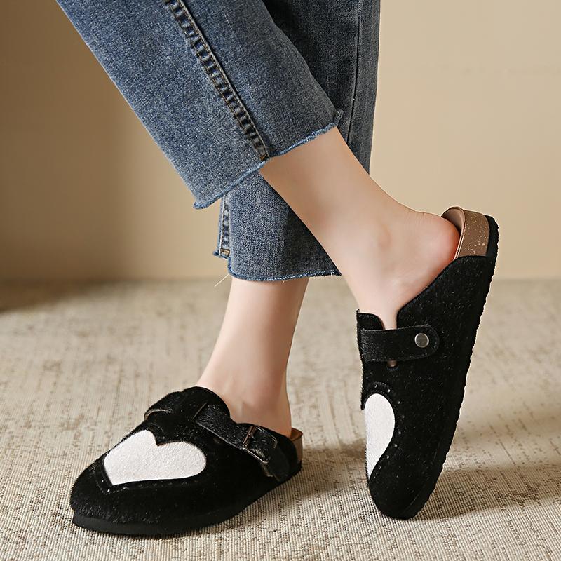 New Fashion Faux Suede Flat Slippers Women Autumn Vintage Close Toe Mules Shoes Woman Soft Sole Cork Slides Outdoor Slippers