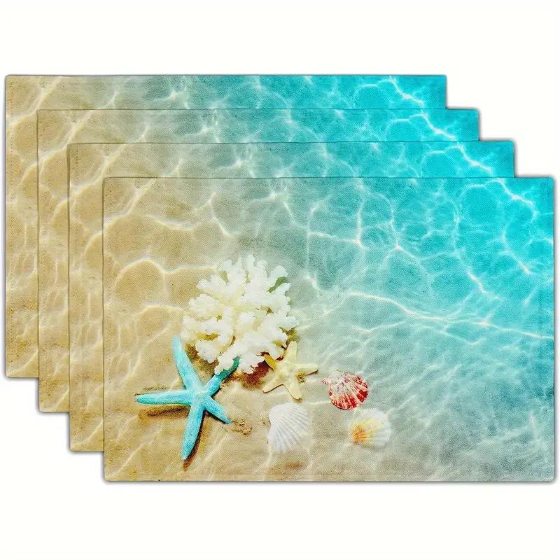 Seashell Summer Beach Placemat: Blue Ocean, Stain-Proof, Heat-Resistant Table Decoration.