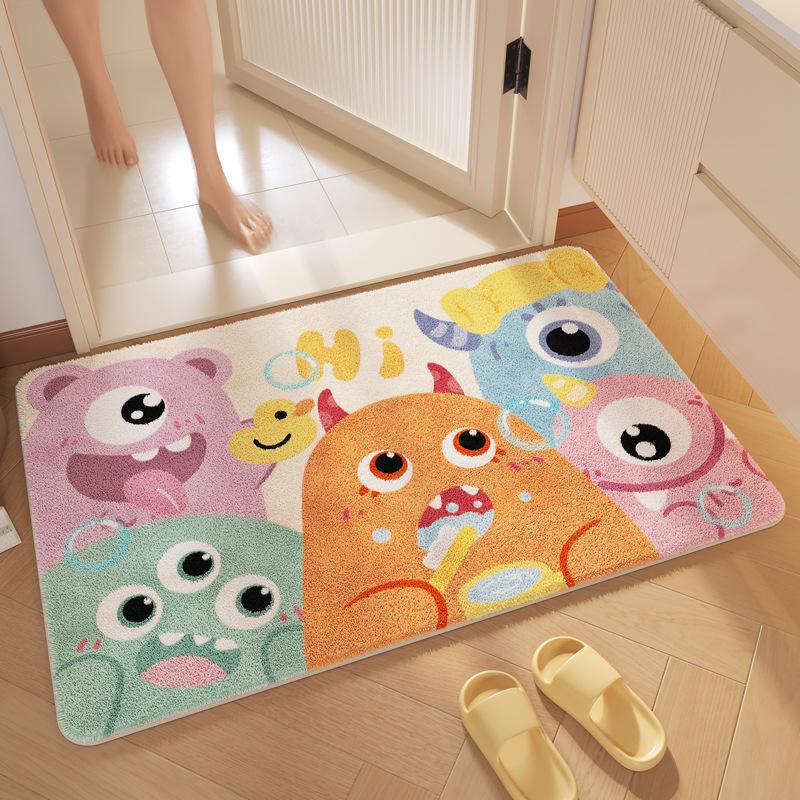 Bathroom Floor Mat Water Absorbing Cashmere Floor Mat Cartoon Color Dirt-resistant Anti-slip Mat Bathroom Door Foot Mat