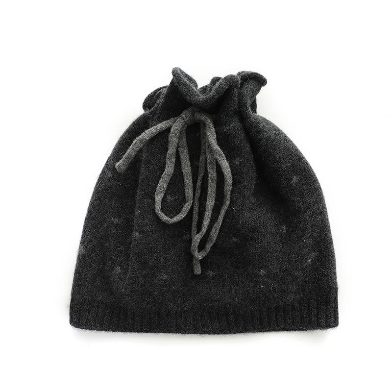Cashmere Autumn and Winter New Women's Drawstring Thickened Jacquard Wool Hat Multi Functional Neck Sleeve Knitted Hat