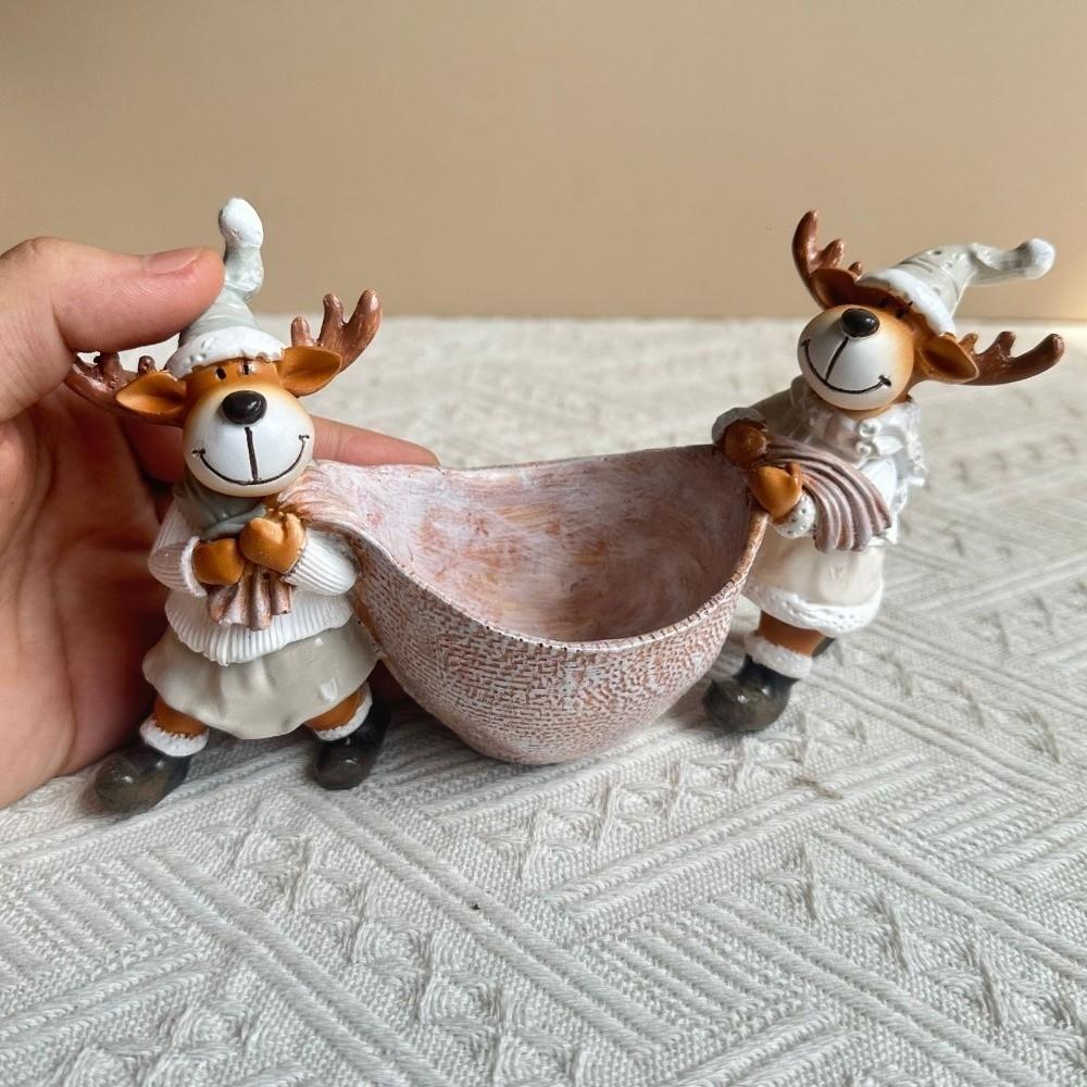 Resin Xmas Elk Decorative Bowl Cute Reindeer Ornament Jewelry Storage Tray Home Decoration