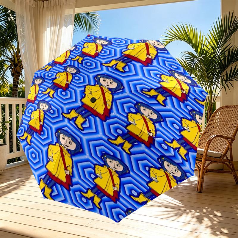 Coraline Print Automatic Open Close Umbrella, Portable Foldable Umbrella, for Outdoor Commute Camping Trip, Ideal Birthday Gift