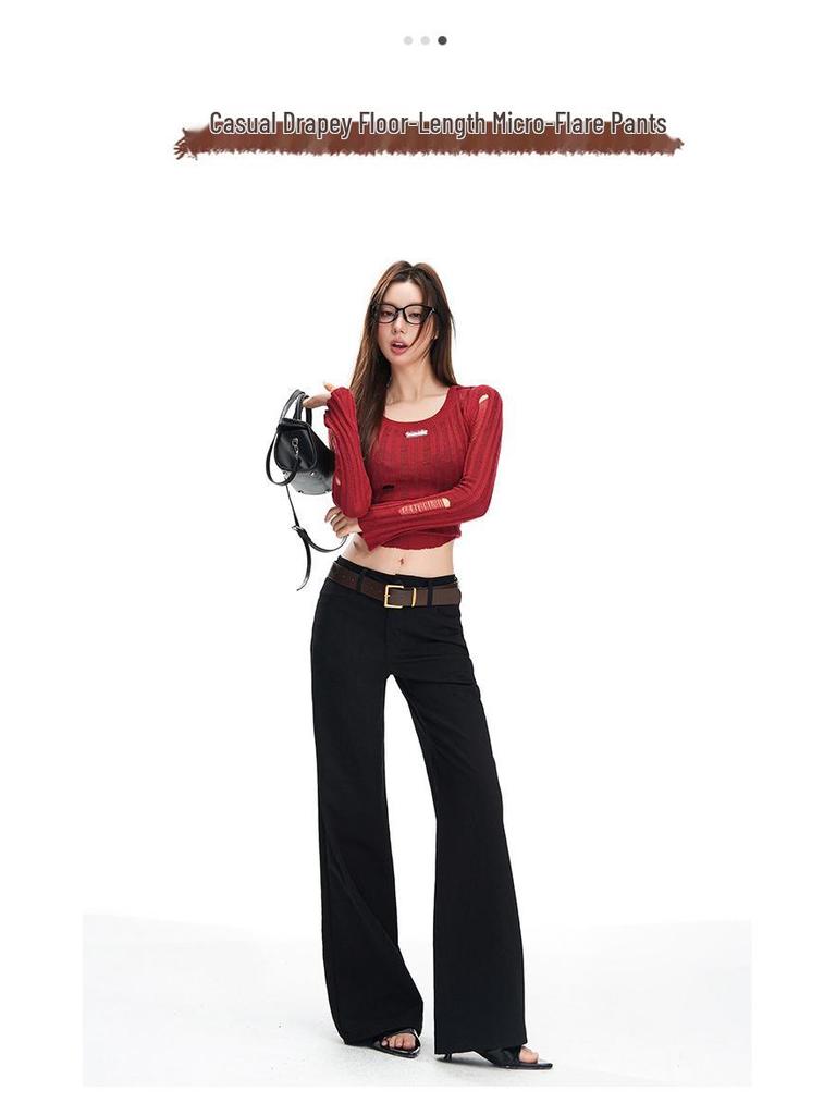 2026 Spring Slim-Fit American Style High-End Floor-Length Suit Pants - Black & White, Mid-Low Waist, Non-Clingy, Slimming Design