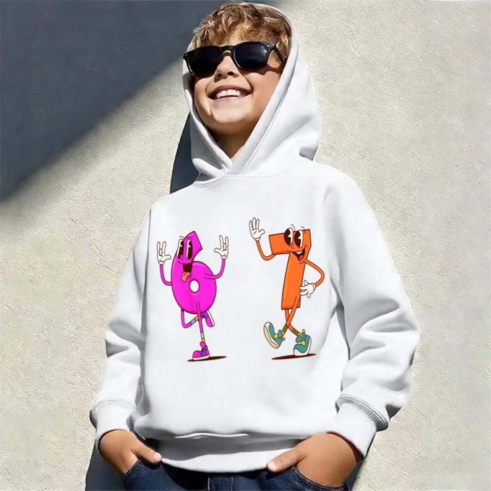67 Nummern Hoodie für Kinder Lustiger Digitaldruck Herbst Winter Langarmshirt Lockere Bequeme Oberteile Modischer Kinder Hoodie 160 white