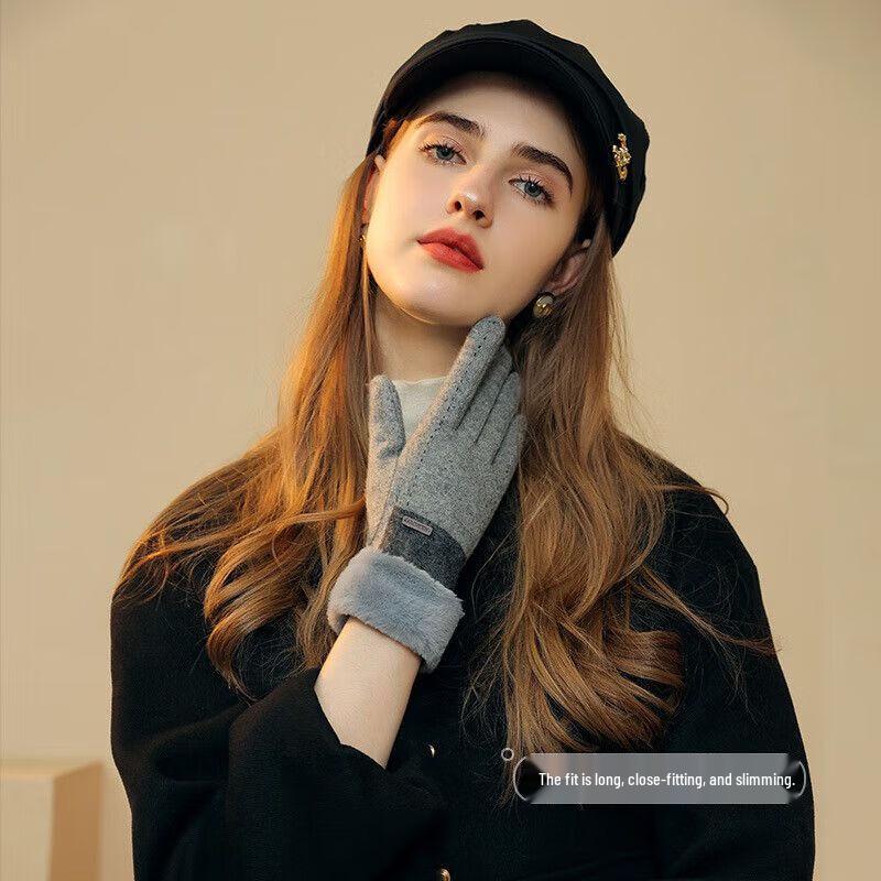 Women's Warm Wool Gloves with Rabbit Fur Cuffs