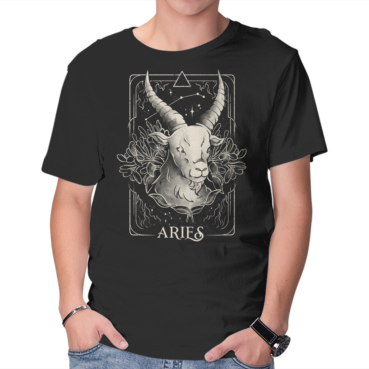 Unisex Crew Neck T-Shirt Aries Tarot Graphic Short Sleeve Casual Tee L