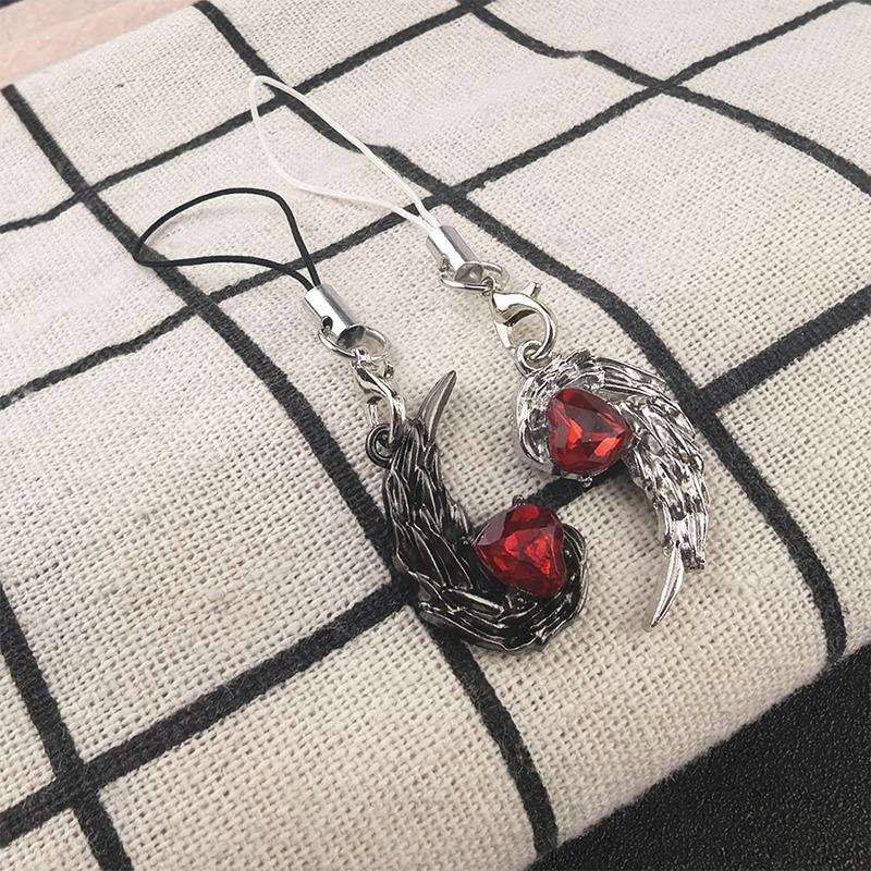 Devil Angel Red  Feather Wings Couple Keychain For Women Men Pendant Necklaces Jewelry Gifts
