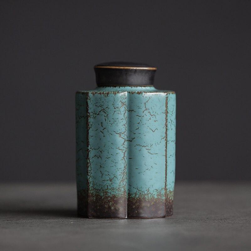 Keramisk tebehållare Vintage förseglad burk Ugnsväxlande glasyr Förvaringsbehållare Fuktsäker burk