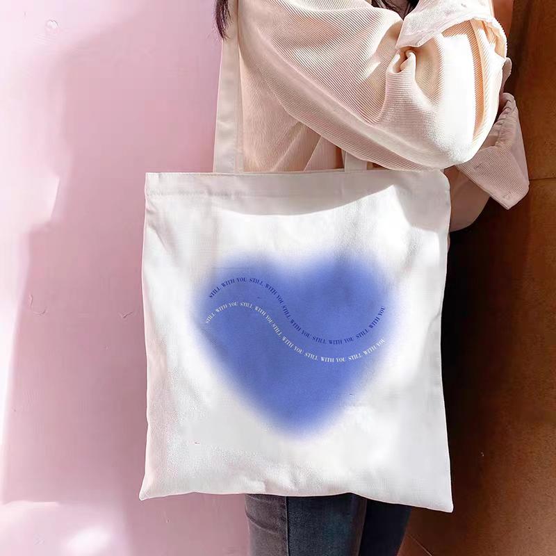 Damaxelväska Söt Ins Hjärta Korea Ulzzang Harajuku Shopping Flickor Handväska Canvasväska Stor Kapacitet Casual Shopperväska