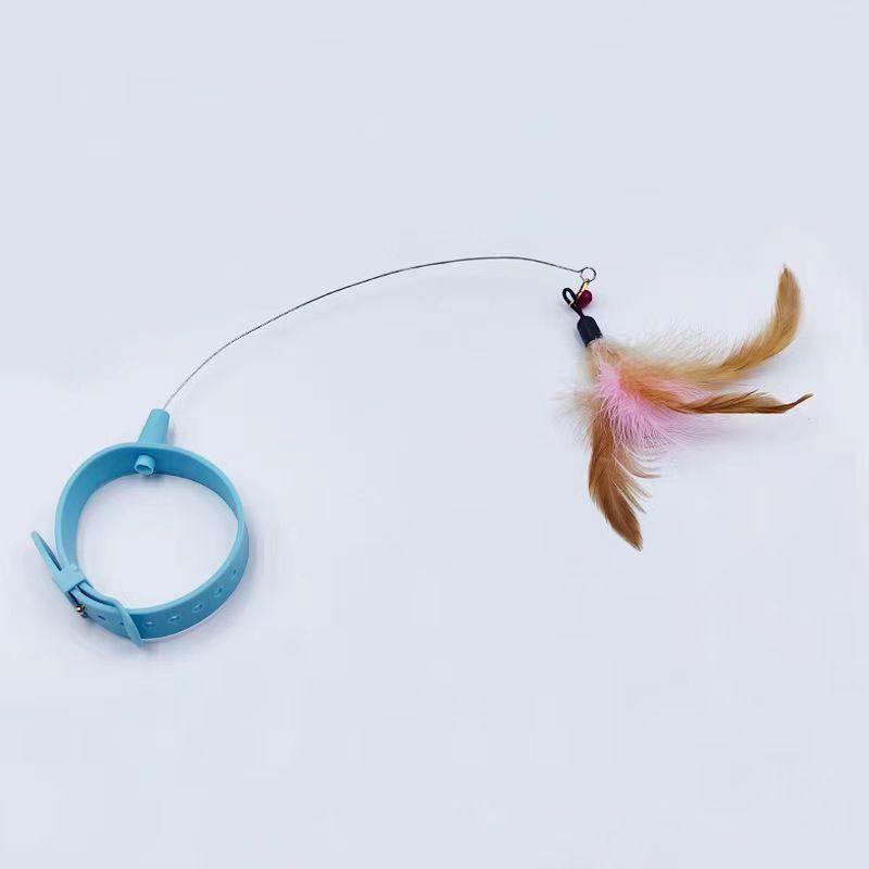 

Прикрепленная игрушка с кошачьим ошейником, силиконовая палочка для ласки кошек, регулируемые игрушки с ошейником из кошачьих перьев и колокольчиком, интерактивные игрушки-тизеры для кошек синий