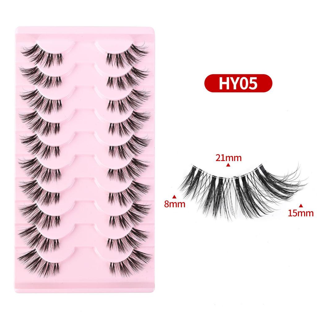 Cross-Border Cat-Eye Clear Band False Eyelashes - Natural, Dense, Half-Length with Extended Eye Tail